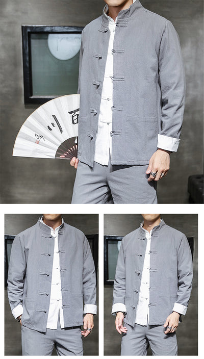 Chaqueta de Lino y Algodón Talla Grande con Botones Bordados Retro - Image 15