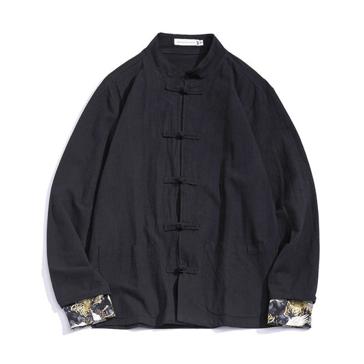 Chaqueta de Lino y Algodón Talla Grande con Botones Bordados Retro - Image 14