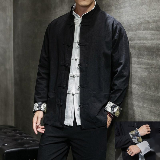 Chaqueta de Lino y Algodón Talla Grande con Botones Bordados Retro