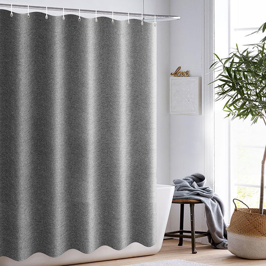 Cortina de Baño Gris Imitación Lino Impermeable - Diseño Moderno Ancho para Bañera - Image 13
