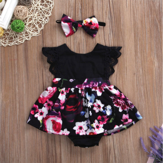 Vestido Romper Infantil Europeo de Verano con Mangas Volantes y Estampado Floral