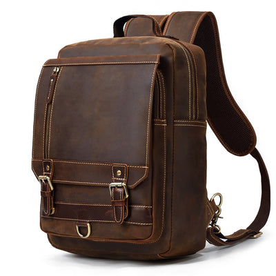 Mochila de Cuero Retro para Hombre - Bolsa Escolar de Piel Genuina Estilo Vintage - Image 9