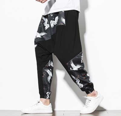 Pantalones Casuales Estilo Chino con Estampado de Grúa - Algodón y Lino - Image 4