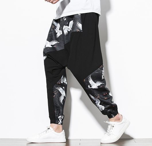 Pantalones Casuales Estilo Chino con Estampado de Grúa - Algodón y Lino - Image 4