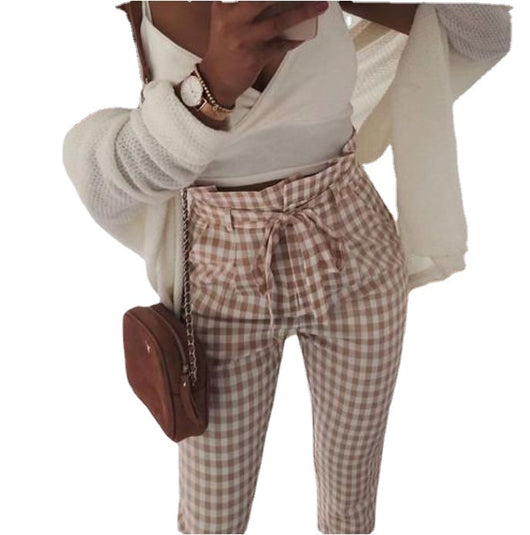 Pantalones Casuales a Cuadros con Corte Lápiz para Mujer - Image 10