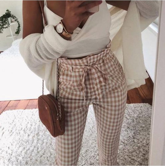 Pantalones Casuales a Cuadros con Corte Lápiz para Mujer - Image 5