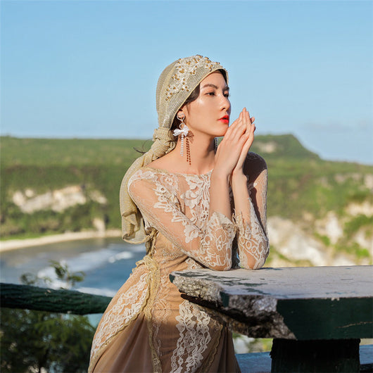 Vestido Largo Étnico de Encaje y Gasa con Escote Halter para Viajes y Sesiones Fotográficas - Image 5