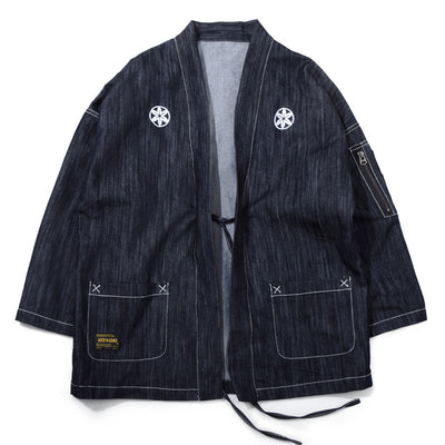 Cardigan Kimono Denim Bordado Estilo Japonés