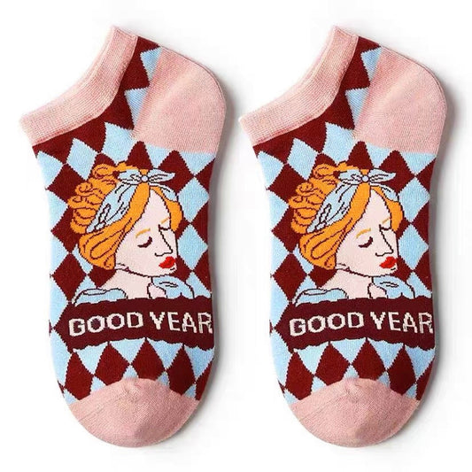 Calcetines Ilustrados con Gatos Franceses - Diseño Lolita Kawaii para Mujer