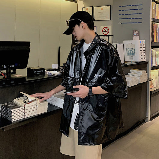Camisa Suelta de Manga Corta Estilo Hong Kong con Estampado Brillante para Hombre - Image 8