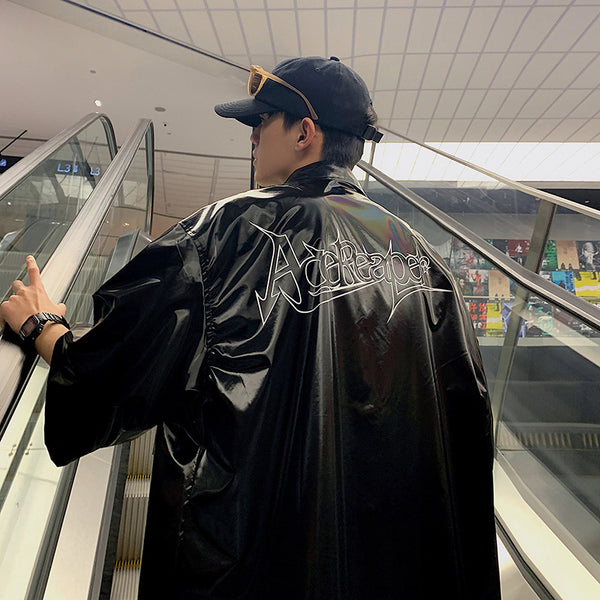 Camisa Suelta de Manga Corta Estilo Hong Kong con Estampado Brillante para Hombre