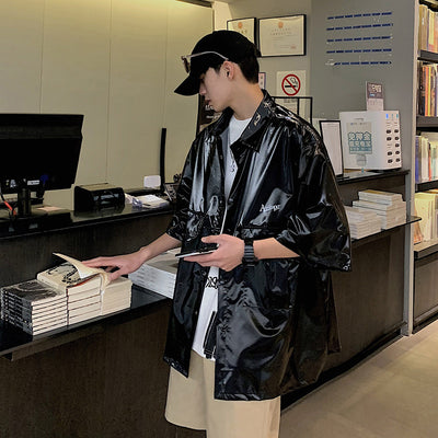 Camisa Suelta de Manga Corta Estilo Hong Kong con Estampado Brillante para Hombre - Image 4