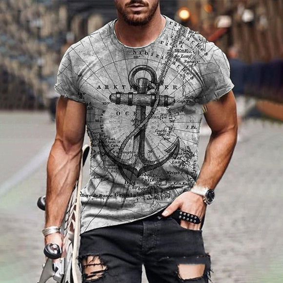 Camiseta Manga Corta Estampado Mapa y Ancla Multicolor