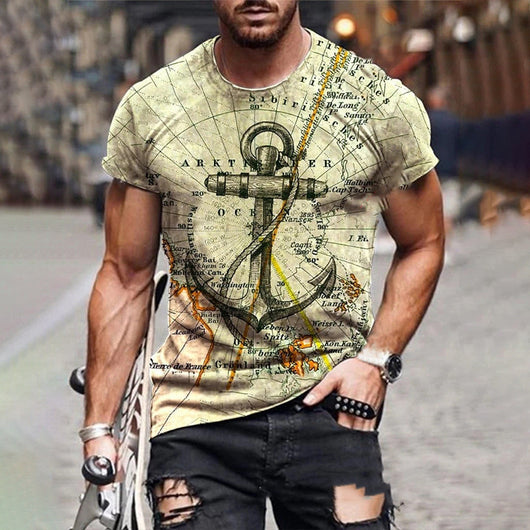 Camiseta Manga Corta Estampado Mapa y Ancla Multicolor - Image 3
