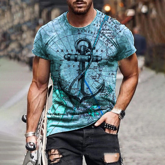 Camiseta Manga Corta Estampado Mapa y Ancla Multicolor - Image 4