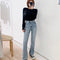 Women's High-Waisted Straight Jeans with Side Slit