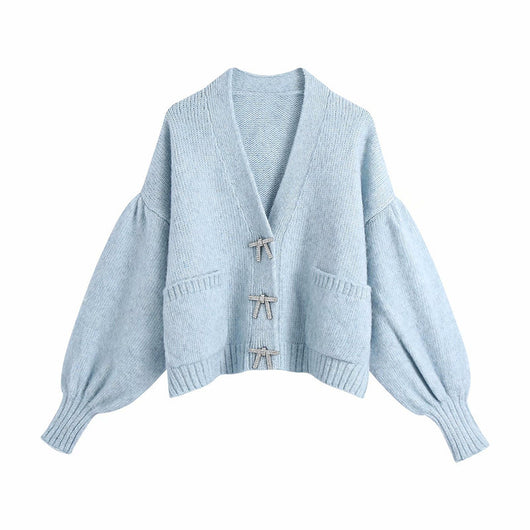 Cardigan Tejido con Mangas Empalmes - Suéter Elegante y Versátil - Image 10