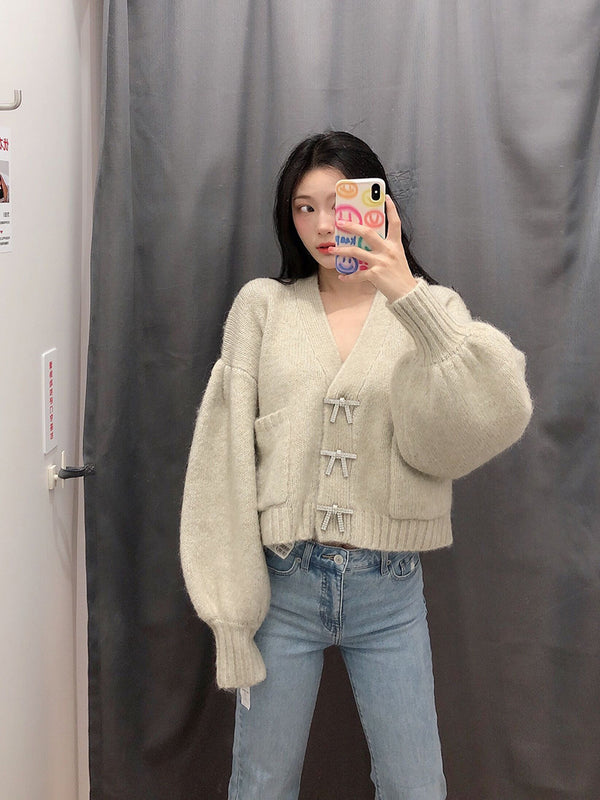 Cardigan Tejido con Mangas Empalmes - Suéter Elegante y Versátil