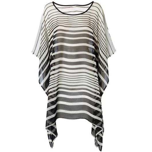 Blusa Playera de Lino Rayas Blanco y Negro - Falda Playa Suelta Protección Solar - Image 8