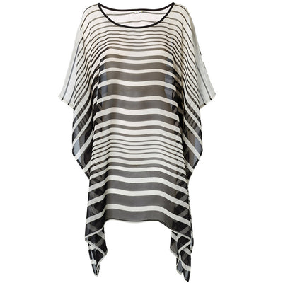Blusa Playera de Lino Rayas Blanco y Negro - Falda Playa Suelta Protección Solar