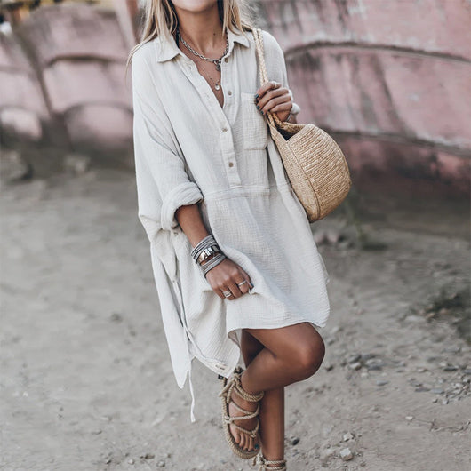 Vestido Midi V-Escote en Algodón y Lino - Image 11
