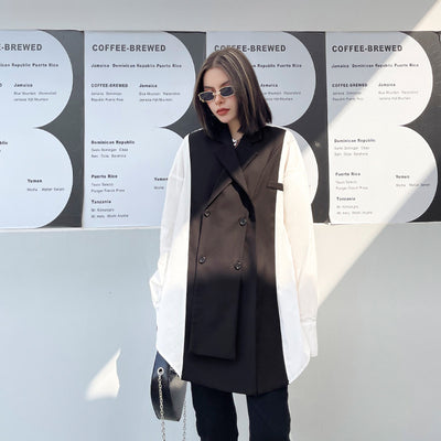 Blusa Oversized Bandage Blanco y Negro - Cuello Camisero Manga Larga Talla Grande - Image 7
