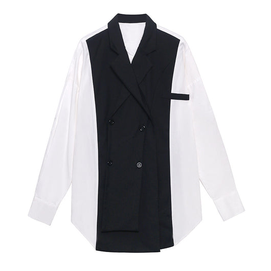 Blusa Oversized Bandage Blanco y Negro - Cuello Camisero Manga Larga Talla Grande - Image 4