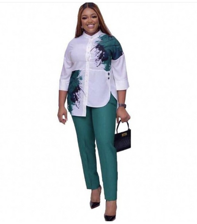 Conjunto de Moda Africana para Mujer - Blusa Estampada y Pantalón - Image 4