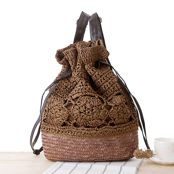 Mochila Tejida Artesanal de Estilo Universitario con Fibra Natural