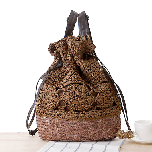 Mochila Tejida Artesanal de Estilo Universitario con Fibra Natural