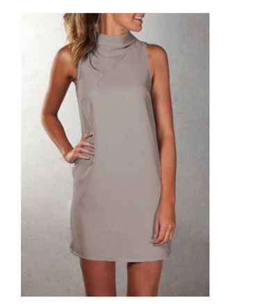 Vestido Casual Cuello Alto sin Mangas Color Sólido - Image 8