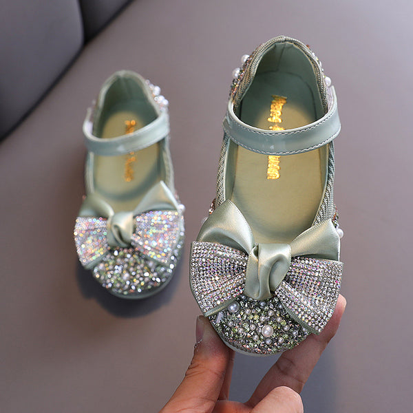 Zapatillas de Danza Infantiles con Moño de Diamantes de Colores