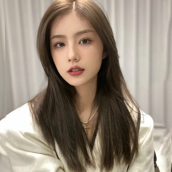Peluca Larga Lisa Estilo Coreano - Cabello Natural Sin Flequillo