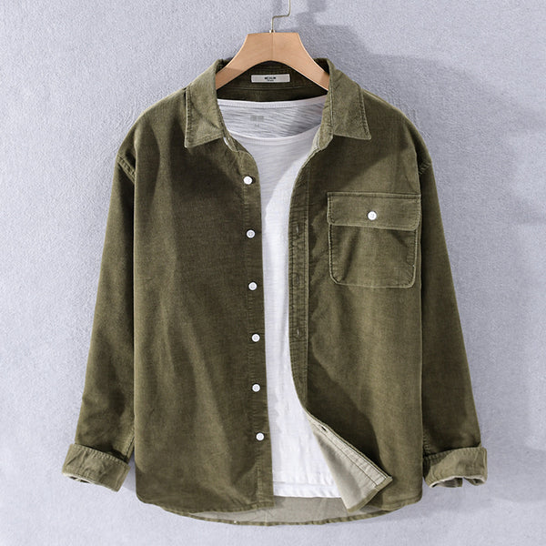Camisa de Pana Manga Larga Estilo Japonés para Hombre