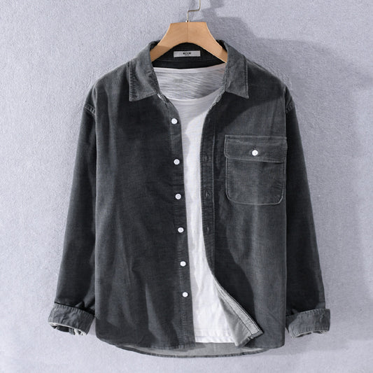 Camisa de Pana Manga Larga Estilo Japonés para Hombre