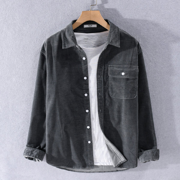 Camisa de Pana Manga Larga Estilo Japonés para Hombre