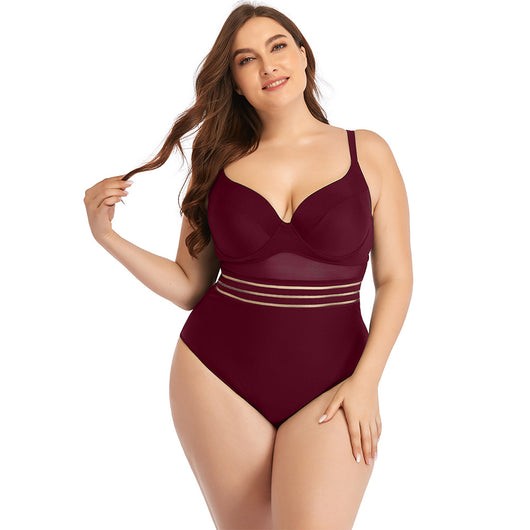 Traje de Baño Enterizo Talla Grande para Mujer con Malla Hueca - Image 11