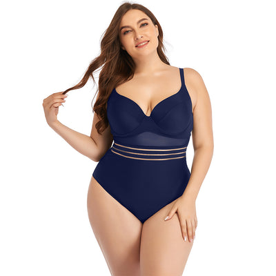 Traje de Baño Enterizo Talla Grande para Mujer con Malla Hueca - Image 10