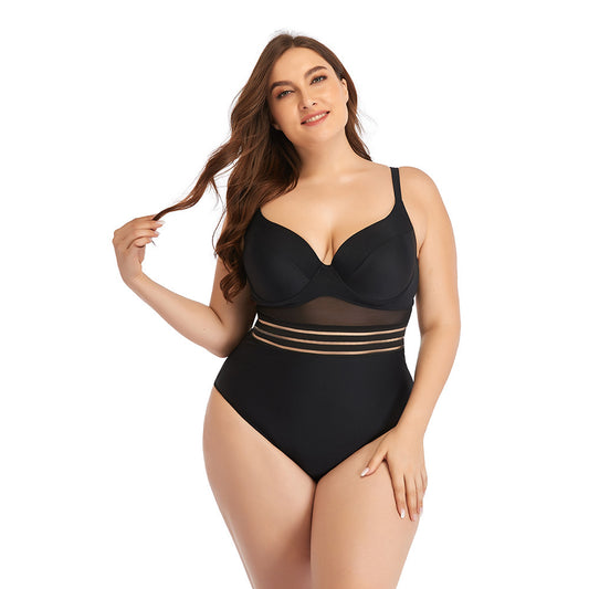 Traje de Baño Enterizo Talla Grande para Mujer con Malla Hueca