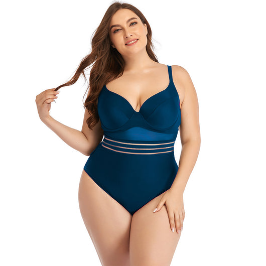 Traje de Baño Enterizo Talla Grande para Mujer con Malla Hueca - Image 4