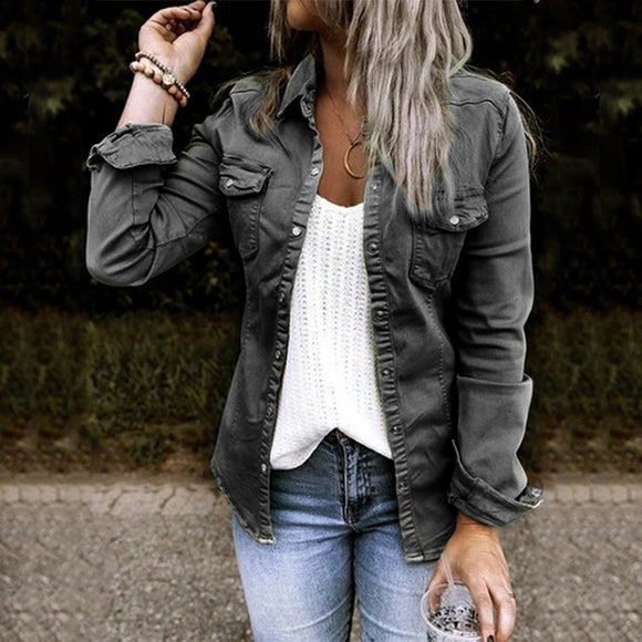 Chaqueta Camisa Denim Rotos Corte Medio