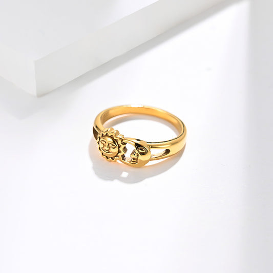 Anillo Unisex Luna y Sol en Acero Inoxidable Oro Rosa y Plata