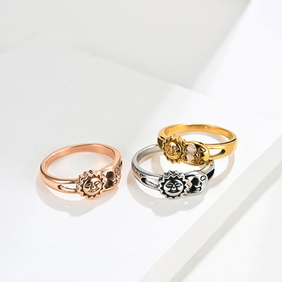 Anillo Unisex Luna y Sol en Acero Inoxidable Oro Rosa y Plata - Image 2