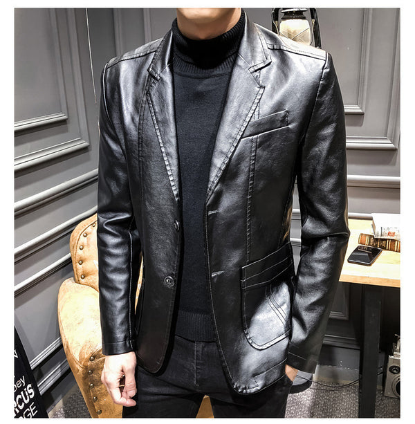 Chaqueta de Cuero Slim Fit Estilo Coreano para Hombre