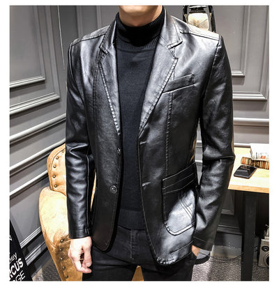 Chaqueta de Cuero Slim Fit Estilo Coreano para Hombre - Image 2