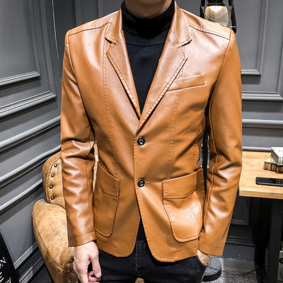 Chaqueta de Cuero Slim Fit Estilo Coreano para Hombre - Image 3