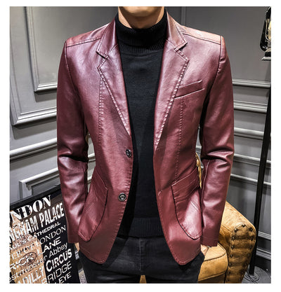 Chaqueta de Cuero Slim Fit Estilo Coreano para Hombre - Image 5