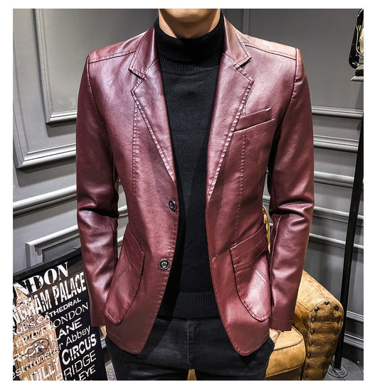 Chaqueta de Cuero Slim Fit Estilo Coreano para Hombre - Image 5