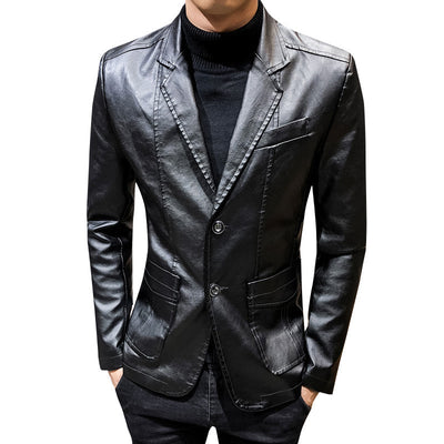 Chaqueta de Cuero Slim Fit Estilo Coreano para Hombre - Image 4