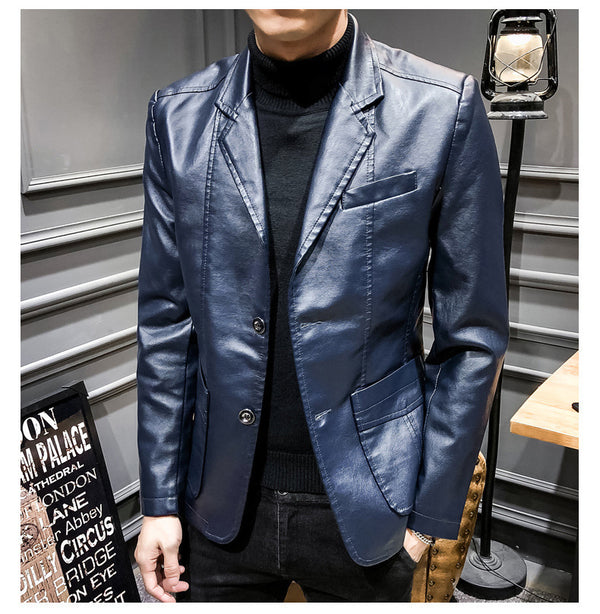 Chaqueta de Cuero Slim Fit Estilo Coreano para Hombre